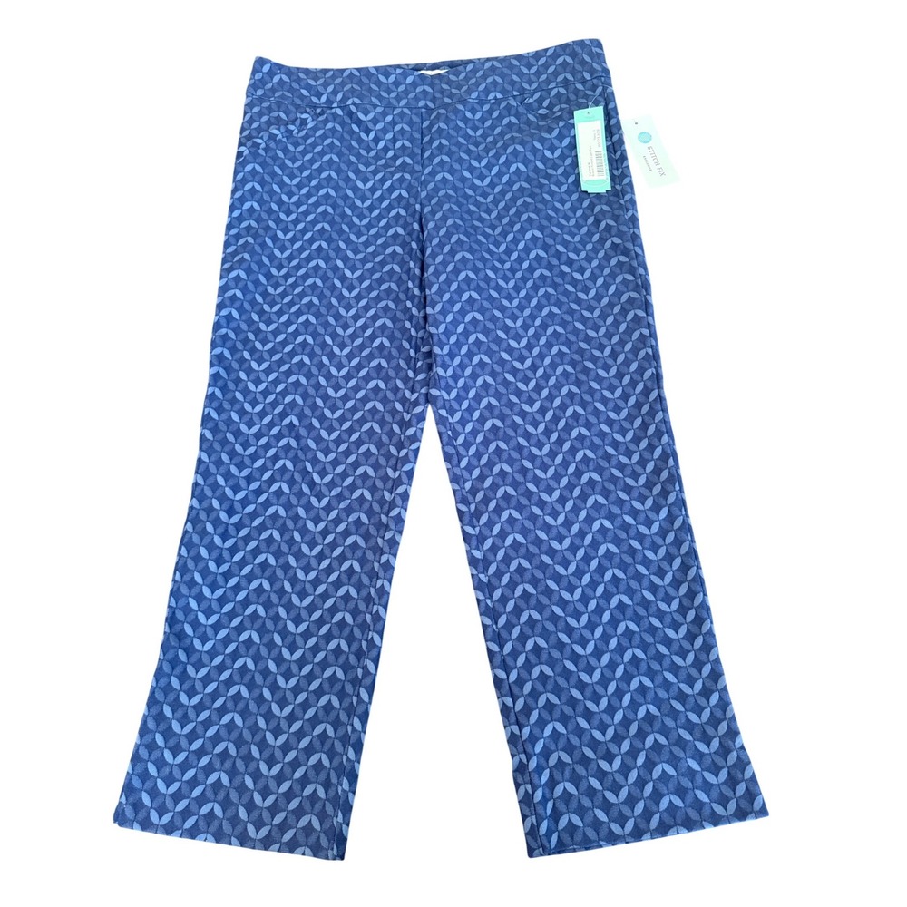 Margaret M Bobbie Printed Capri Pants Navy Slimming Jacquard Pull On Women L NEW